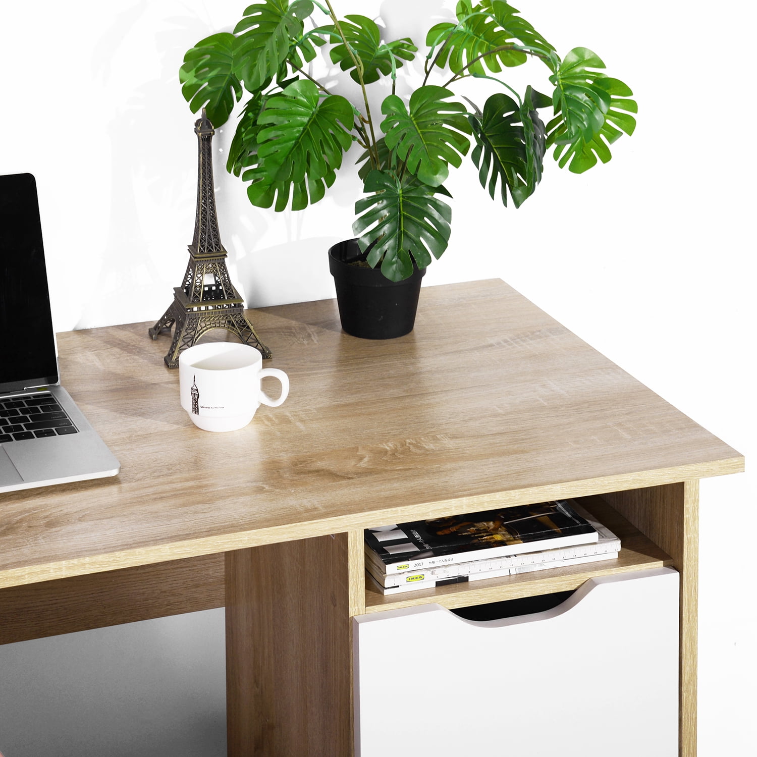 Kepooman Computer Desk/ Dining Table, Office Desk Sturdy Writing Workstation with 3 drawers for Home Office, Wood Color Kepooman Computer Desk/ Dining Table, Office Desk Sturdy Writing Workstation with 3 drawers for Home Office, Wood Color