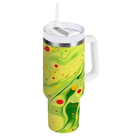 

Stainless Steel Tumbler with Straw and Handle Double Wall Insulated Tumblers Fluid Art Painting