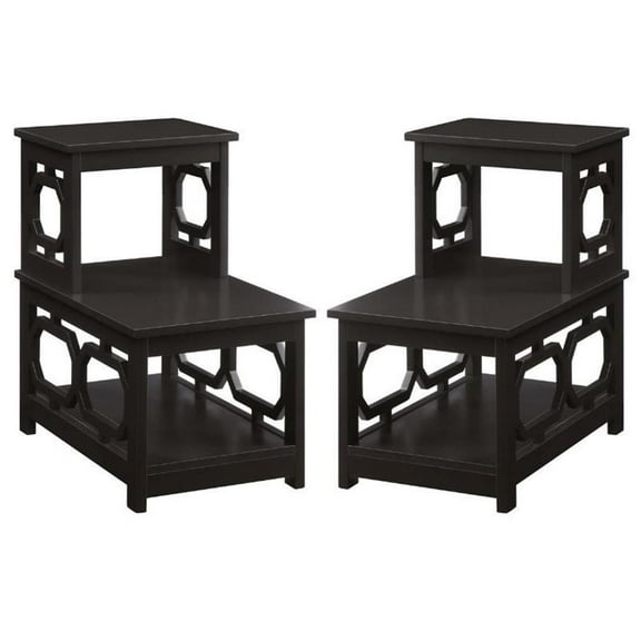 Home Square Chairside End Table in Espresso Wood Finish - Set of 2