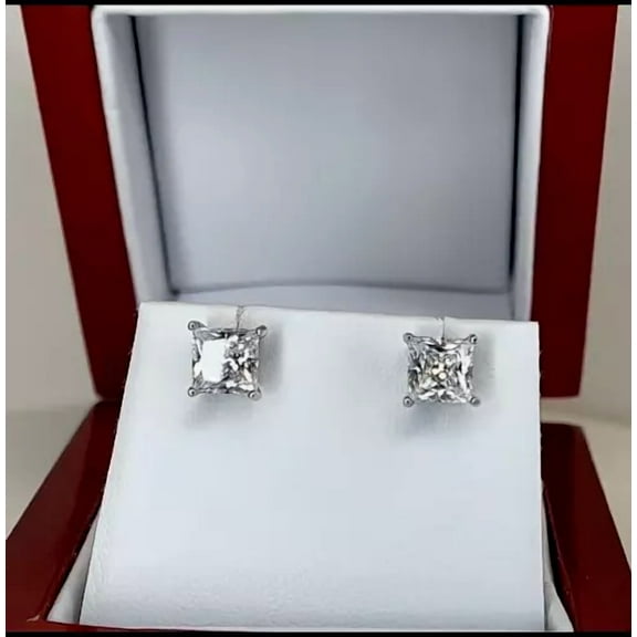 4Ct Princess Cut Lab Created Diamond Women's Stud Earrings 14k White Gold Plated