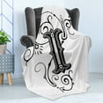 thumbnail image 4 of Letter I Soft Flannel Fleece Blanket, Capital with Grand Illustrious Design Abstract Elements Shapes Swirls Lines, Cozy Plush for Indoor and Outdoor Use, 70" x 90", Black Grey White, by Ambesonne, 4 of 5
