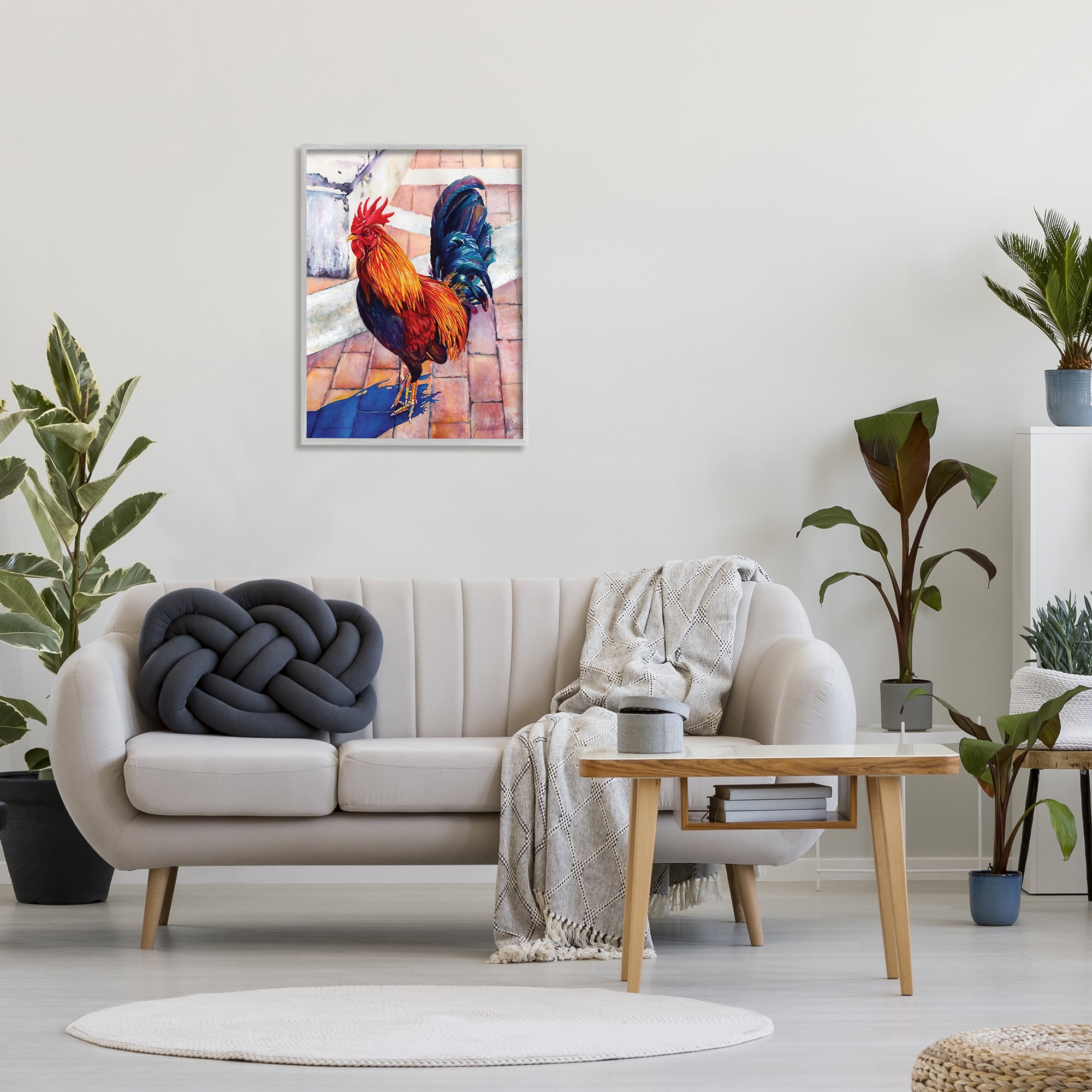 Stupell Industries Rooster Standing on Bricks Animals & Insects Painting Gray Framed Art Print Wall Art, 24 x 30
