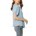 thumbnail image 5 of INSPIRE CHIC Women's Floral Puff Sleeves Pleated Collar Button Down Shirt S Light Blue, 5 of 9