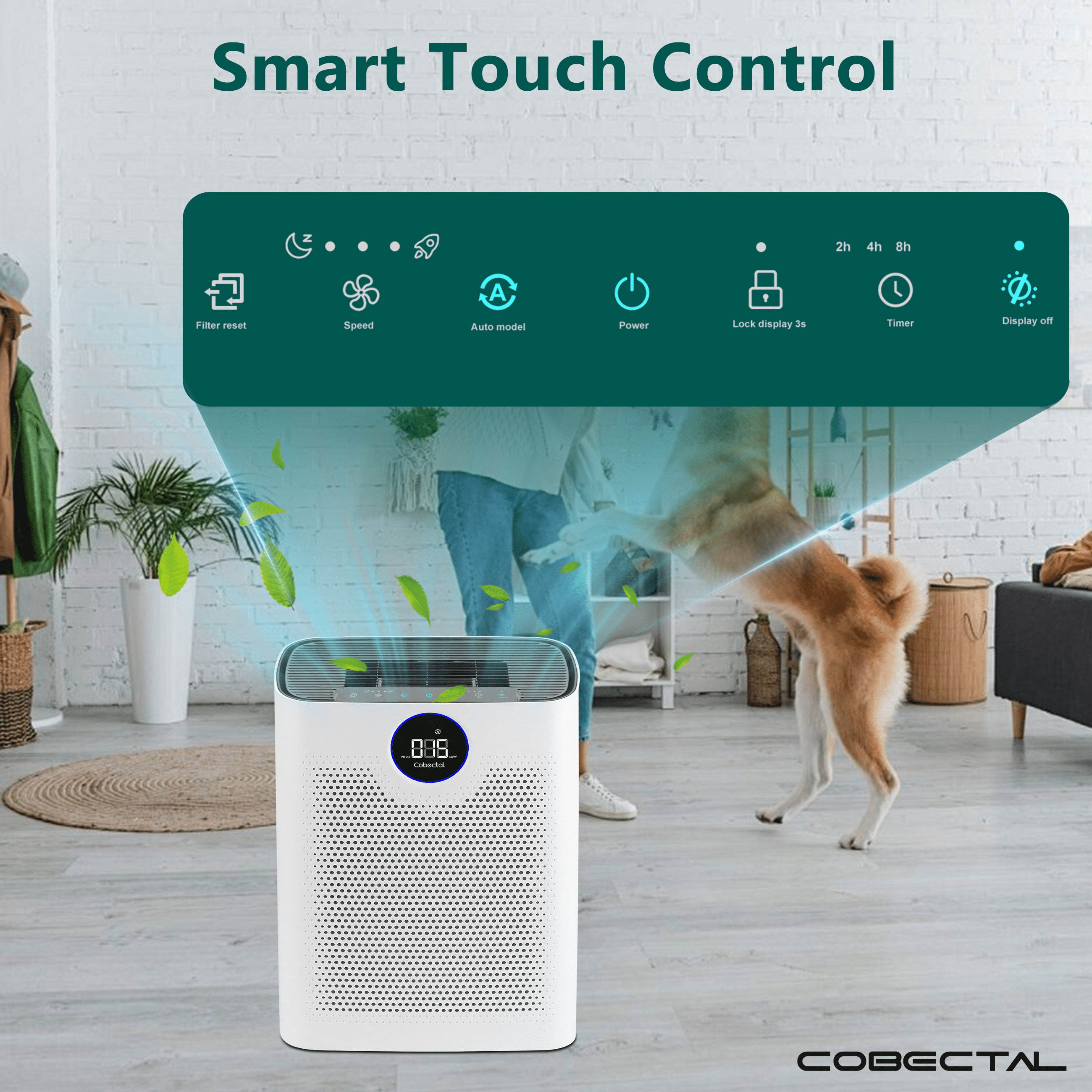 Cobectal ZQA-8000A Air Purifiers for Home,H14 HEPA Filter Air Purifier for Pet, Lager Room