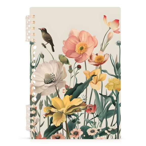 Bird on Elegant Peony Flower Spiral Journal Notebook College Ruled Notebook 8.3" x 5.7" A5 Lined Thick Paper Page