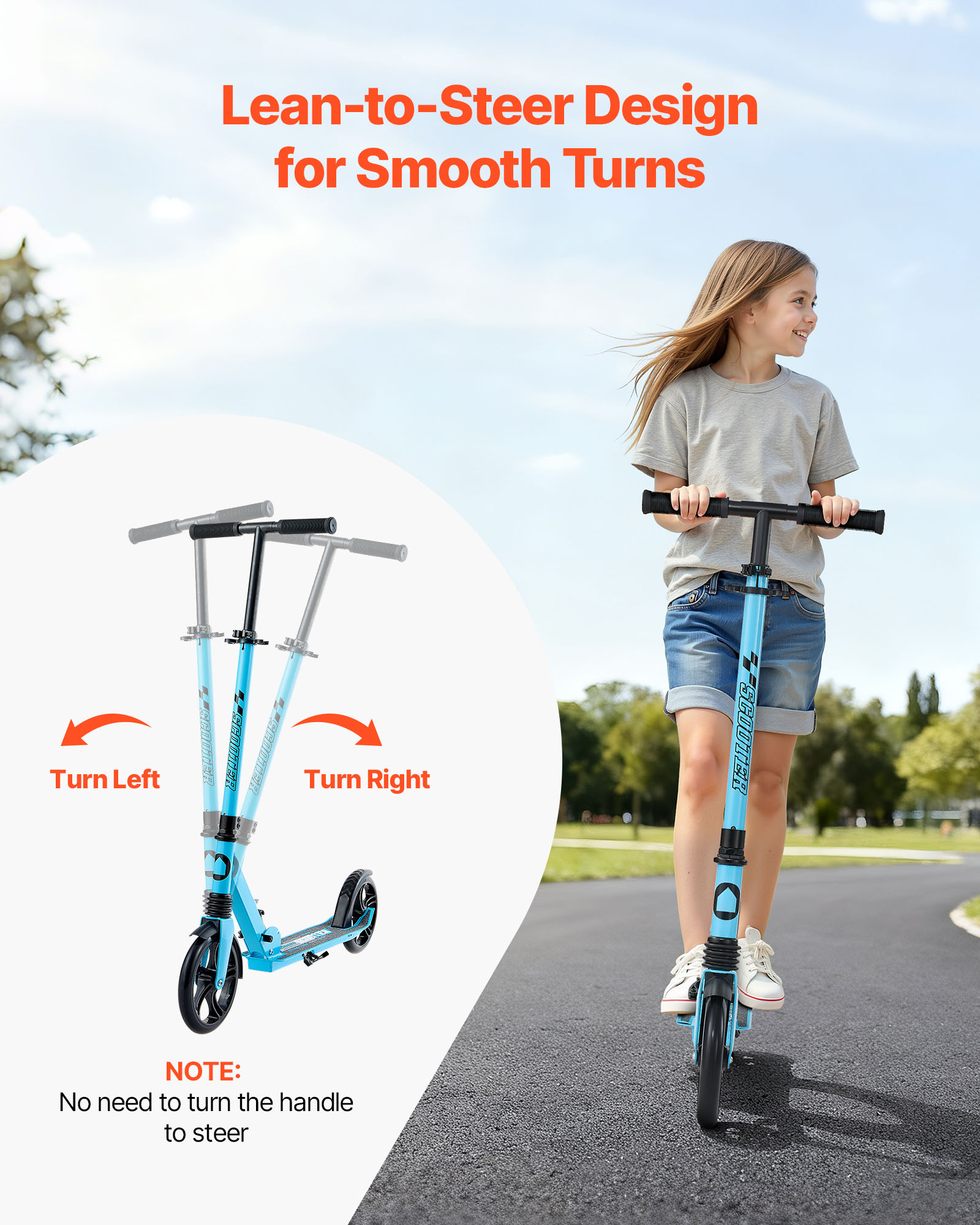 VEVOR Trottinette Enfant 8 Ans Et Plus – 2 Roues, Guidon Réglable, Charge 100kg, Bleu/noir