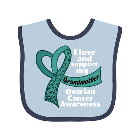 

Inktastic I Love and Support My Grandmother Ovarian Cancer Teal Ribbon Gift Baby Boy or Baby Girl Bib