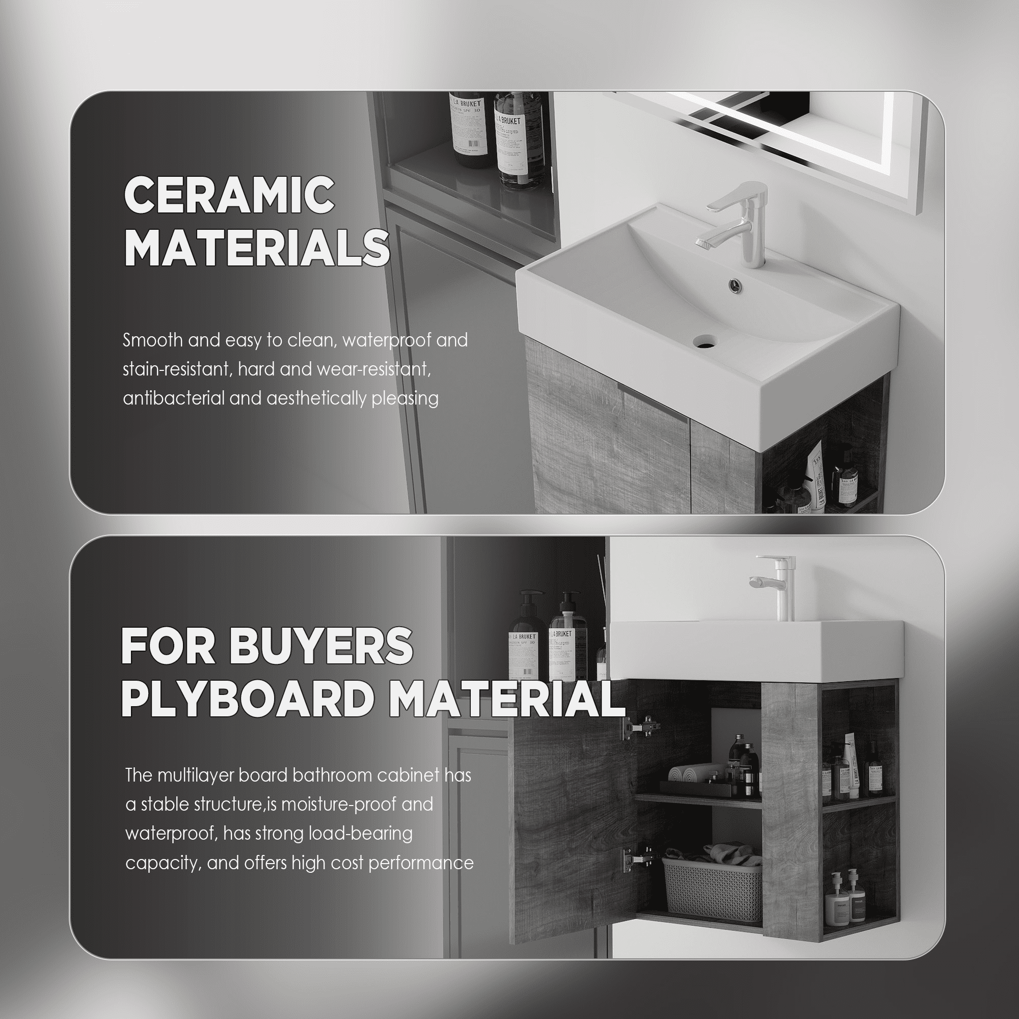 Leumius 21.6" Floating Bathroom Vanity with Ceramic Sink,Floating Bathroom Sink Cabinet for Small Space,Bathroom,Grey
