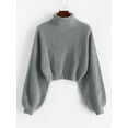 thumbnail image 1 of ZAFUL for Women Roll Neck Drop Shoulder Lantern Sleeve Cropped Sweater Gray M, 1 of 5