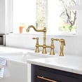 thumbnail image 3 of Akicon Two-Handles Bridge Kitchen Faucet with Side Sprayer 8-3/8 Inch High Arc Brushed Gold Gold Finish, 3 of 5