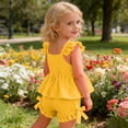 thumbnail image 5 of CAIVO Children Summer Toddler Girls Square Collar Fly Sleeve Floral Vest T Shirt Tops Shorts Outfit Sets Cozy Clothes Sets, 5 of 8