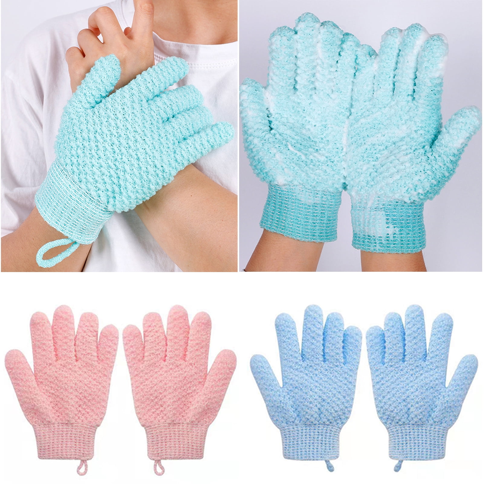 Walbest 1 Pair Bath Gloves Hook Design Easily Remove Dead Skin Spiral