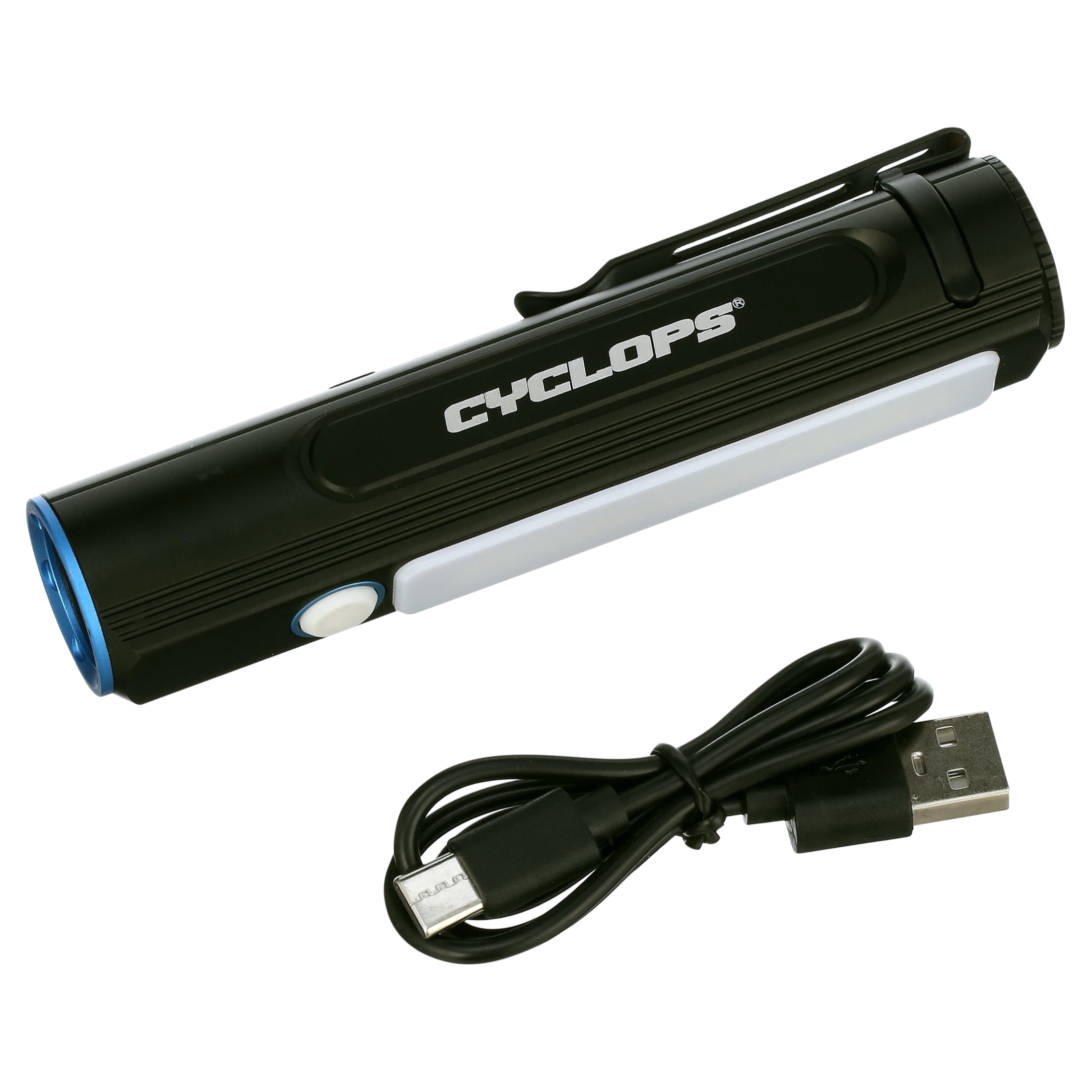 Cyclops 2000 Lumen Flashlight with COB Utility Light | IPX4 Weather Resistant Rechargeable Aluminum Housing Bright 15 Watt LED Flashlight with Magnetic Base | USB Cable Included