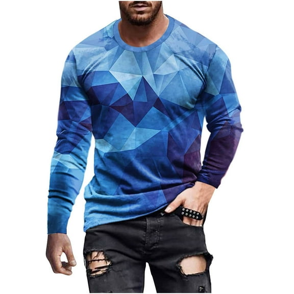 Honeeladyy Pullover Top for Men Long Sleeve 3D Flame Printed Round-Neck Sweatshirt Slim Fit Sport Casual Tee Shirt Blouses #Va-Blue-L