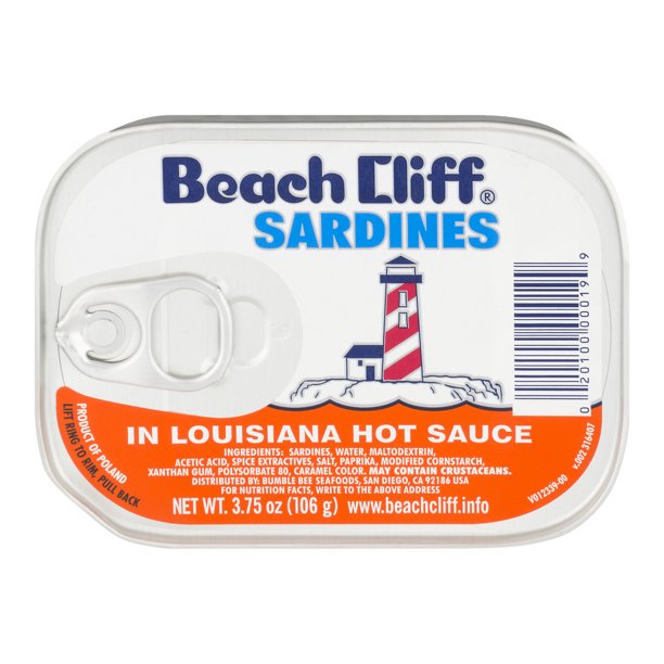 Beach Cliff Sardines in Louisiana Hot Sauce, Wild Caught, 3.75 Oz can