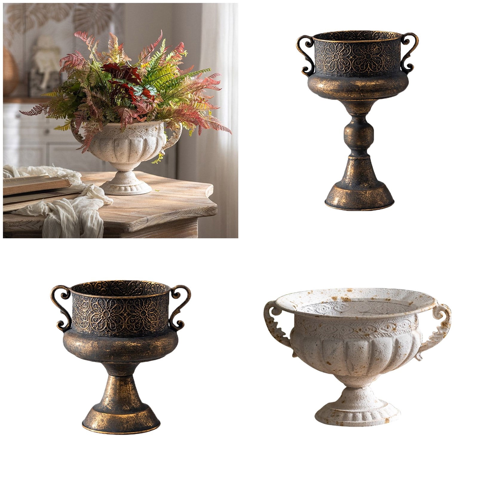 Iron Flower Pots Planter Decorative Urn With Embossed Relief Detail Adding Elegances To Porch Or Living Room Centerpiece
