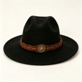 thumbnail image 5 of Western Cowboy Wide Brim Felt Hat, Unisex Vintage Star Band Fedora Hat Four Season Fashion Party Daily Outdoor Cowgirl Cowboy Hat(Black), 5 of 5