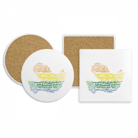

Bird Peace Rainbow Lgbt Wordcloud Coaster Cup Mug Holder Absorbent Stone Cork Base Set