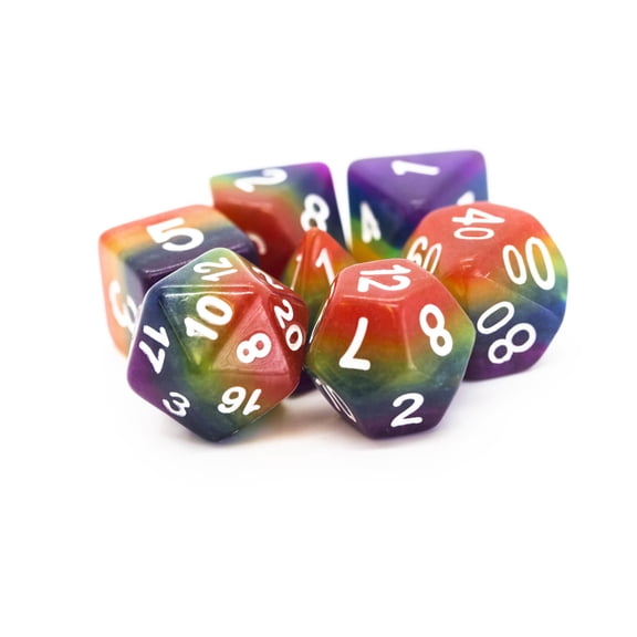Old School Dice & Accessories Poly Set Rainbow w/White (7) New