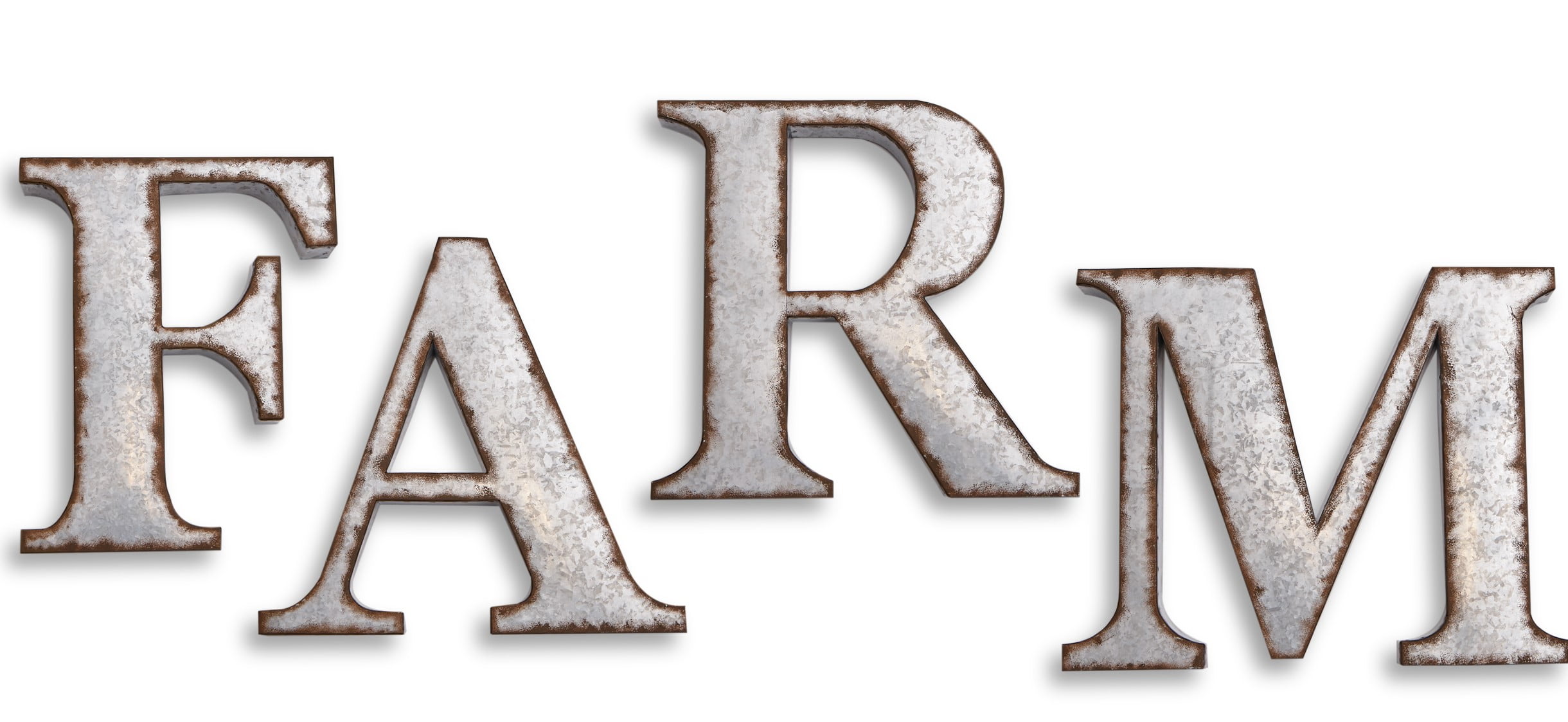 Galvanized Metal Wall Hang Farmhouse Accent Letters FARM 4 Pieces