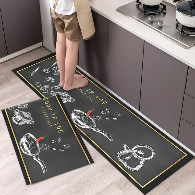 Kitchen Floor Mat Tableware Pattern Entrance Doormat Bathroom Door Floormat Parlor Anti-slip Antifouling Long Rug Kitchen Rugs Home Decor