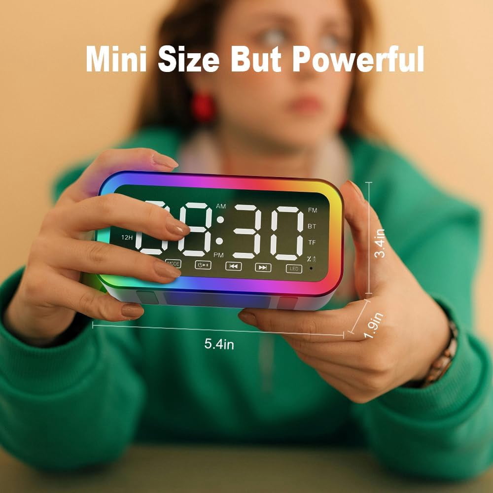 Alarm Clock with Bluetooth Speaker for Heavy Sleepers, Radio Digital Clock for Bedroom, Colorful LED Lights, USB Charger, LED Display Digital Alarm Clock for Christmas Teens Girls Boys (Black)