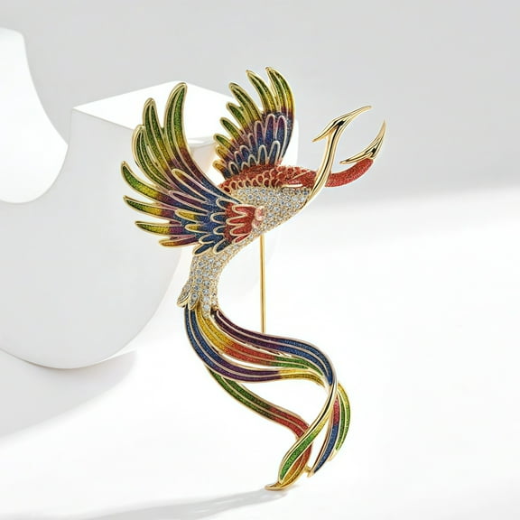 Copper Phoenix Brooch with White Zirconia, Jewelry Accessory