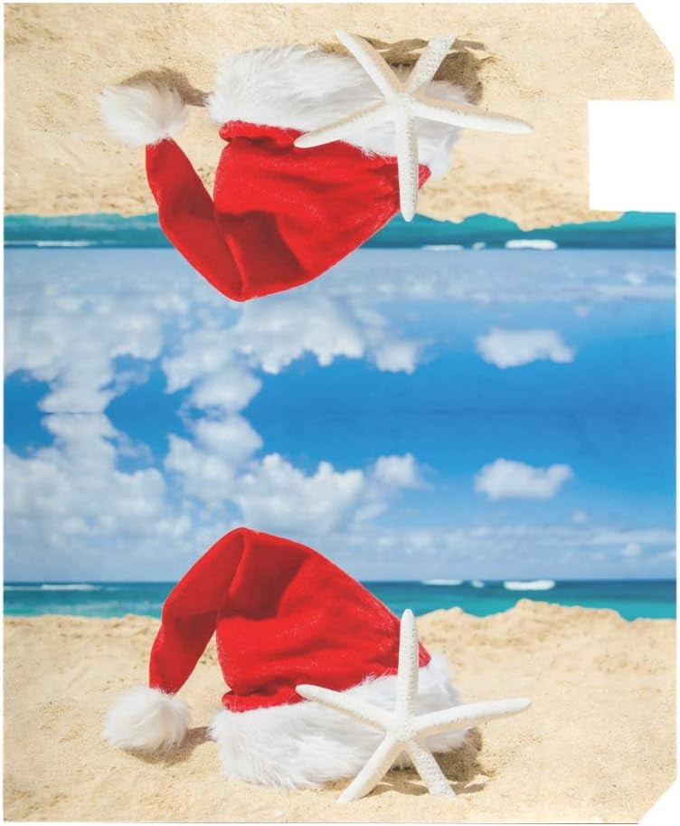 Christmas Santa Hat on The Beach with Starfish Magnetic Mailbox Cover New Year Oversized for Garden Yard Outdoor Decorations-25.5" x20.8