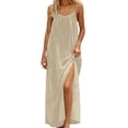 thumbnail image 3 of Womens Sleepwear Dress Elegant Loose Casual Nightgown Strappy Back Solid Color Beige S, 3 of 7