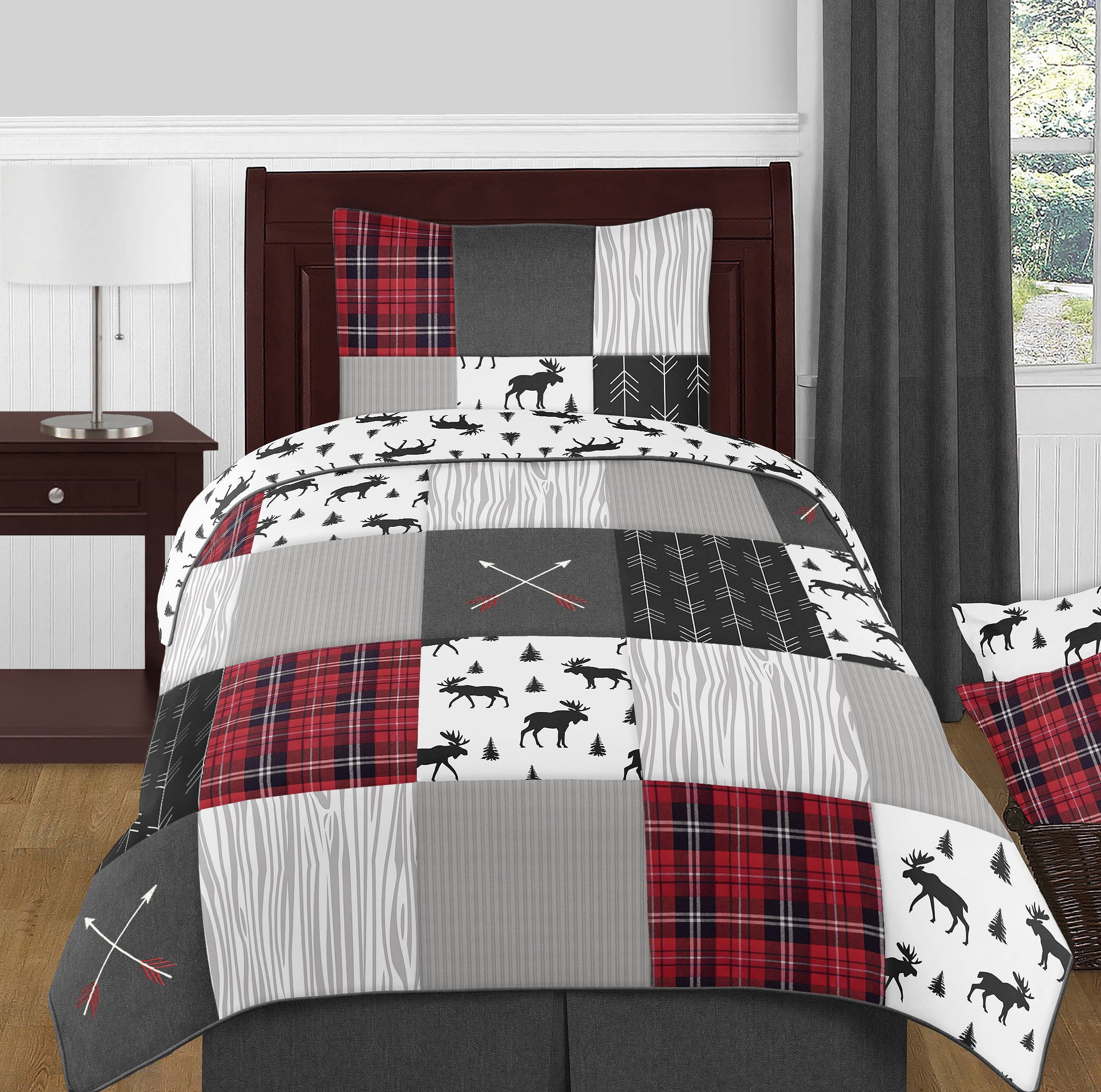 Child Plaid Flannel Comforter Set, Twin, Black, 4Pieces by Sweet Jojo