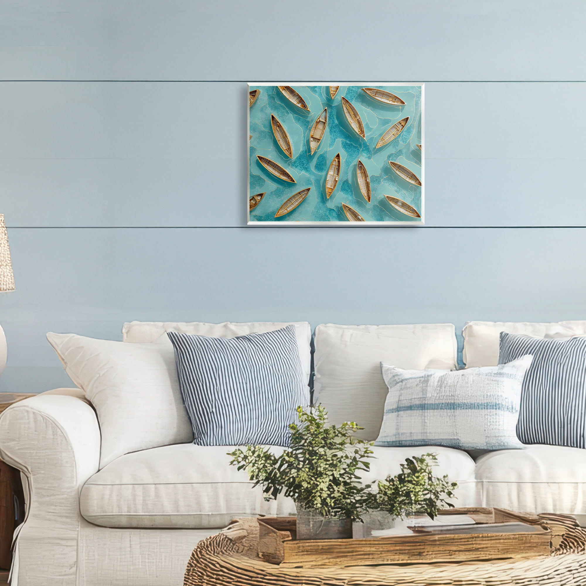 Harmonious Canoes on Water Wall Plaque Art, design by Franklyn Gregory