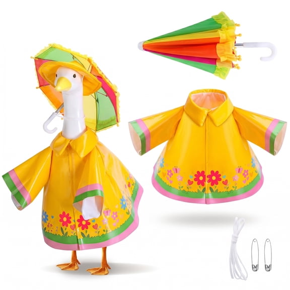 3 Pcs Porch Goose Outfits, Spring Porch Goose Outfit Raincoat with Umbrella & Hat for 23" Statue, Yellow