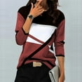 thumbnail image 2 of Blouse à Manches Longues pour Femmes Mode Décontractée Col Rond Couture Contraste Couleur T-Shirt Blouse à Manches Longues Blouse, 2 of 8