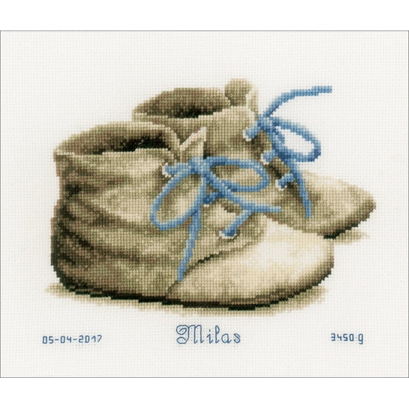 Vervaco Counted Cross Stitch Kit 7.25"X6"-Baby Shoes On Aida (14 Count)