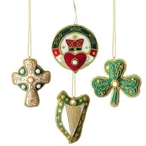 Irish Hanging Christmas Tree Ornaments Velvet Decoration Set 4pcs- Gold Thread Celtic Interlacing - Christmas Luxurious Collection