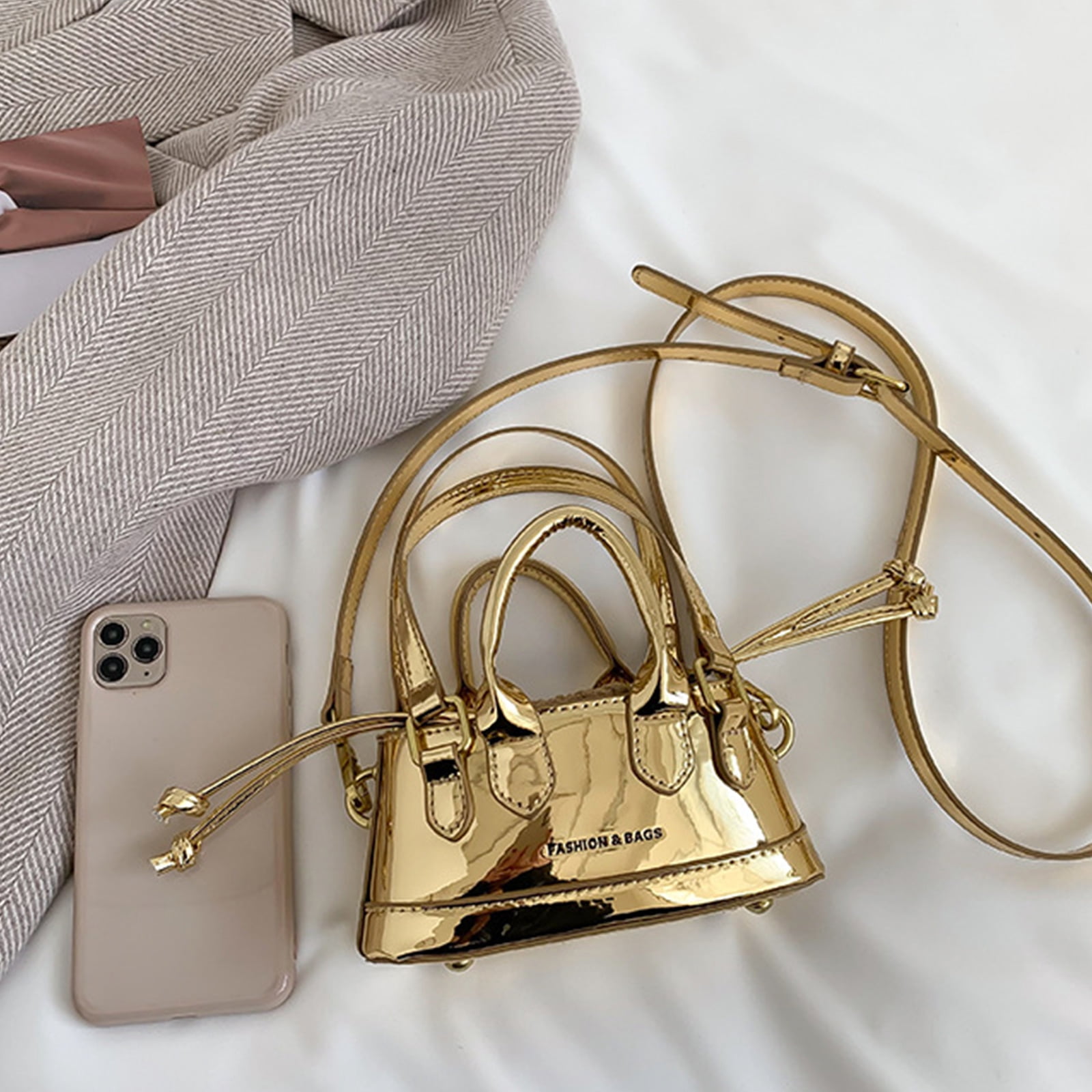Leather Crossbody Purse for Women, Small Shoulder Bag Handbag Purse Drawstring Closure Handbag Clutch Bag