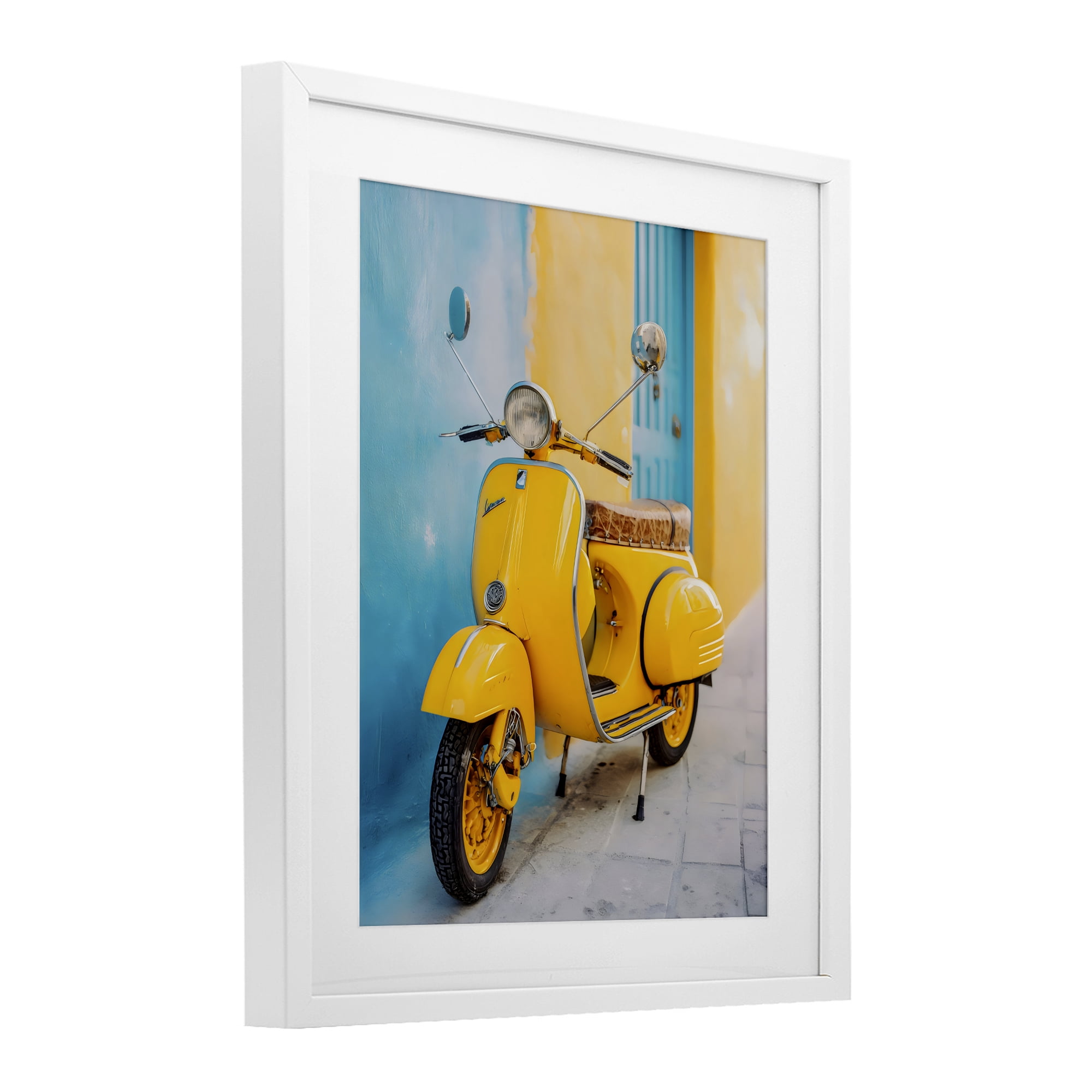 Stupell Industries Sunny Ride Vintage Moped White Framed Print Under Glass, design by Franklyn Gregory
