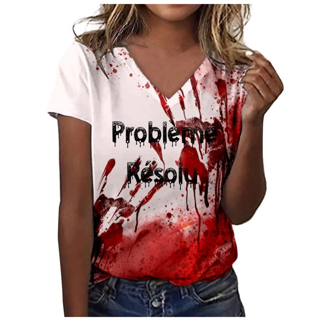 T-shirt à Manches Courtes Imprimé pour Femmes, Très Grand, Col en V, T-Shirt Athlétique à Manches Longues pour Femmes, Haut Blouse