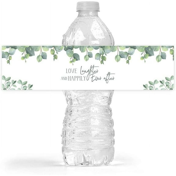 Eucalyptus Wedding Bridal Shower Bottle Wraps - 25 Neutral Greenery Floral Water Bottle Labels - Perfect Decoration Favors