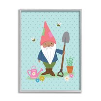 Stupell Industries Blue Polka Dot Gnome Gardening Flower Pot Bees Framed Wall Art, 24 x 30, Design by Lisa Perry Whitebutton