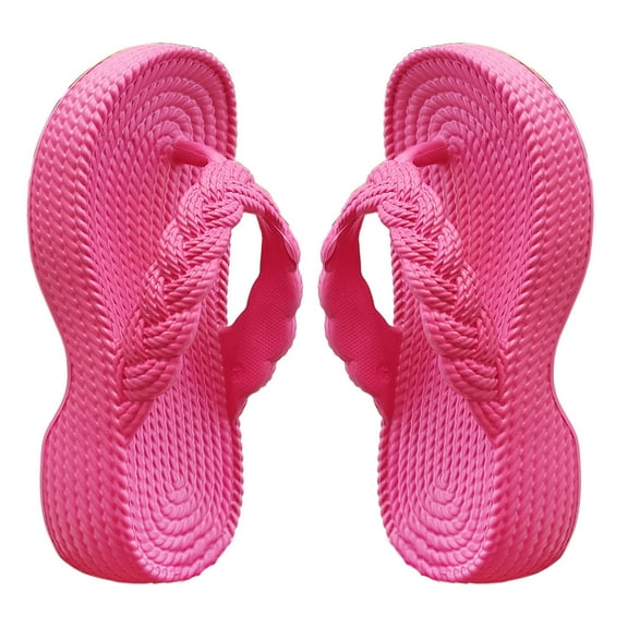 RUIYANQI Women's Thick Sole Flip Flops Braided Strap Beach Sandals Comfortable Platform Design Casual Summer Footwear Non Slip Sole Hot Pink Women Sandal