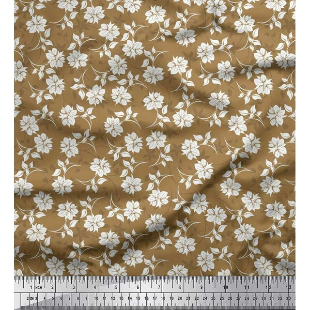 Soimoi polyester Crepe Fabric Leaves & Floral Artistic Print Fabric by Yard 52 Inch Wide