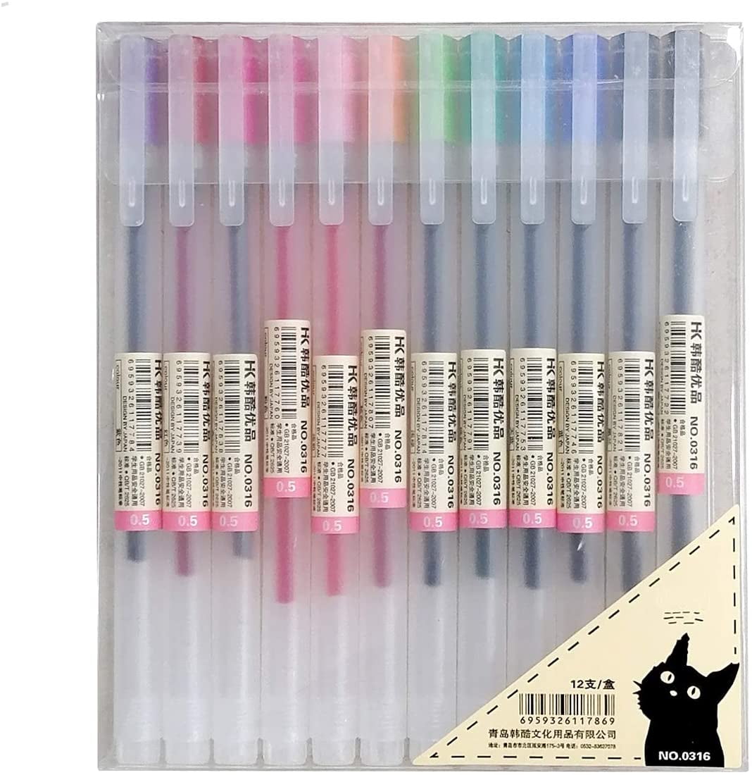 12 Pcs/lot M-U-J-I Style Gel Pen 0.5mm Color Ink Pen School Office 12 Colour 