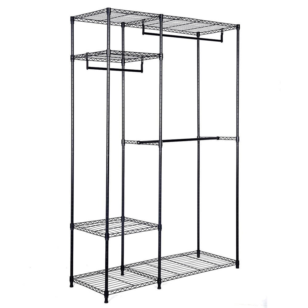 Freestanding Metal Hanging Storage Organizer Rack Wardrobe with Shelves
