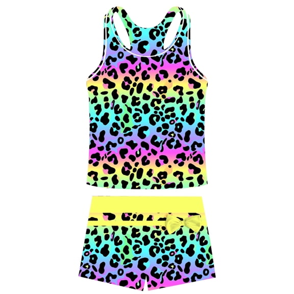 Girls Swimsuit Two Piece Set Tankini Crop Top Swim Shorts Bathing Suit Sizes 8-9Y