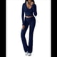 thumbnail image 3 of Conjunto Deportivo de 2 Piezas para Mujer, Camiseta de Larga, Pantalones Acampanados con Solapa, Chándal Informal, Azul Marino, Talla L, 3 of 7