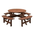 thumbnail image 3 of IVV 70" Round Fir Wood Picnic Table with 4 Built-in Benches & 2" Umbrella Hole, Brown, 3 of 9