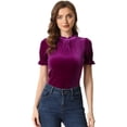 thumbnail image 1 of Blusa de terciopelo Allegra K con cuello de volantes para mujer Púrpura XL, 1 of 5