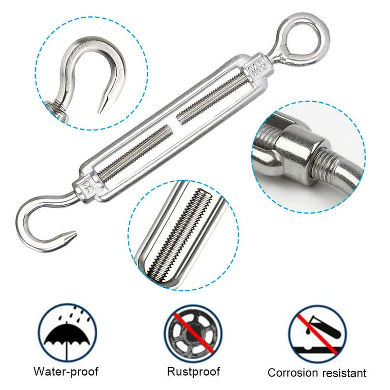 Turnbuckle Wire Tensioner Strainer Stainless Steel Hook Rope Cable Threaded  Hook