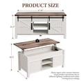 thumbnail image 5 of OKD 48" Farmhouse Lift Top Coffee Table with Sliding Barn Door, Rustic Center Table with Hidden Storage Compartment for Living Room, Office, Antique White, 5 of 10